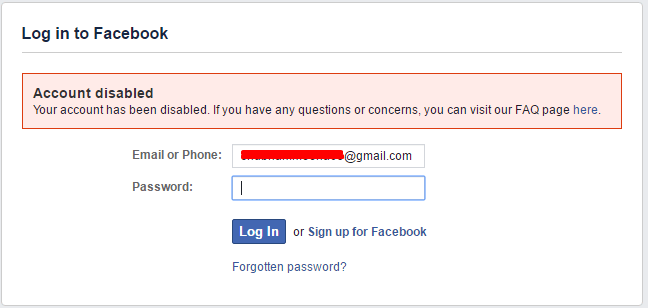 disabled facebook account